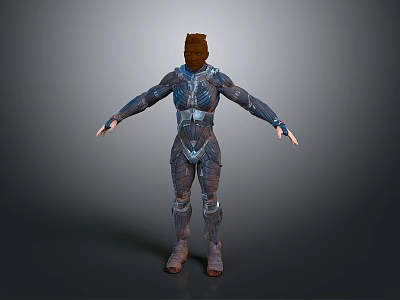 Woman In Detailed Futuristic Armor With Outstretched Arms On Gray Background 3d model