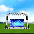 Outdoor Stage With Blue Laser Lights And Large Screen Displaying Geometric Patterns 3d model