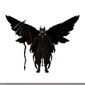 Fantasy Demon Character And Creature With Black Feathered Wings Red Horns And Armored Body