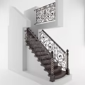 Classic Staircase Featuring Wrought Iron Railings With Intricate Floral Patterns And Dark Wooden Steps