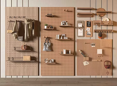 Modern Storage Rack Modern Hole Board Book Ornaments Clothes Hook Wall Decorative Panel 3d model