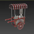 Vintage Ice Cream Cart With Red And White Striped Canopy And Red Wheels