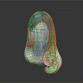 3D Head Model With White Long Curly Hair Wig Featuring Natural Bangs And Shiny Texture