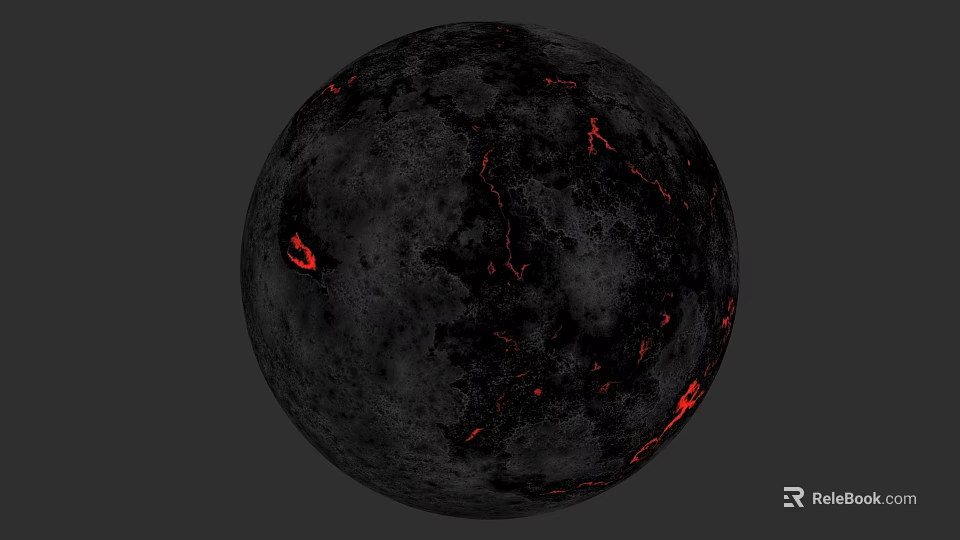 Cosmic Space Exploration Of Mysterious Planet With Red Glowing Surface Cracks 3d model 