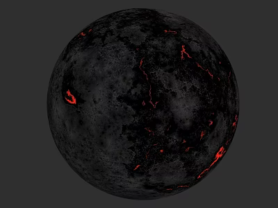 Cosmic Space Exploration Of Mysterious Planet With Red Glowing Surface Cracks 3d model