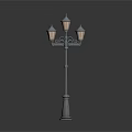 Classical Street Lamp With Three Decorative Lamp Shades And Ornate Pole