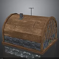 Arched Wooden Structure Design With Stone Base Chimney Antenna And Metal Grille