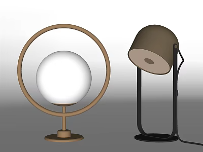 Two Modern Table Lamps Featuring Circular Frame And Tilted Lampshade Design 3d model