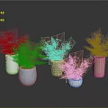 Five Colorful Cylindrical Vases On Black Smooth Surface With Gray Gradient Background