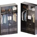 Modern Wardrobe Interior With Glass Doors Hanging Clothes Bags And Drawers