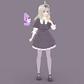 Woman With Blonde Hair In Dark School Uniform And Purple Small Pet