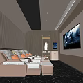 Luxurious Private Room Interior With Large Screen TV Reclining Seats And Warm Ambient Lighting