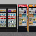 Commercial Display Refrigerators In Black Red Yellow With Beverages And Brand Logos