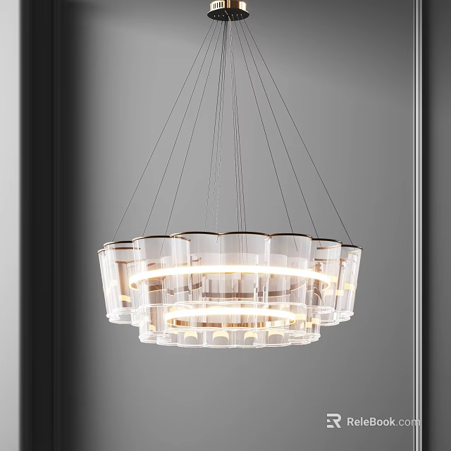 Elegant Modern Transparent Glass Chandelier With Multi Layer Design And Illuminated Light 3d model