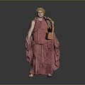 Classical Female 3D Model Statue In Red Robe With Green Turban Holding Amphora