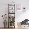 Multi tiered Bookshelf With Books Decorative Items Photo Frames Wall Art Vase And Laptop