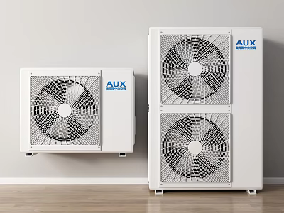 AUX Air Conditioner Fans Small Wall Mounted And Large Standing White With Black Protective Grilles 3d model
