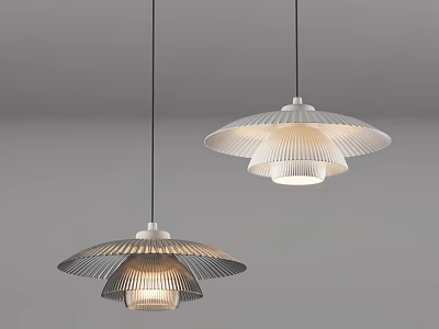 Modern Black and White Pendant Lights with Pleated Shades Hanging on Grey Background 3d model