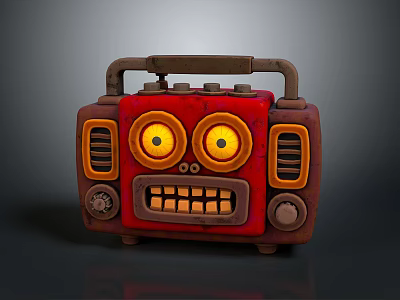 Vintage Red Cartoon Speaker With Eye Shaped Design And Portable Handle 3d model