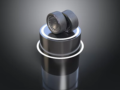 Two Car Tires Placed On A Shiny Metal Cylinder Stand Background 3d model