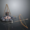 Primitive Tripod Cooking Scene With Hanging Pot Stones And Bow Arrow