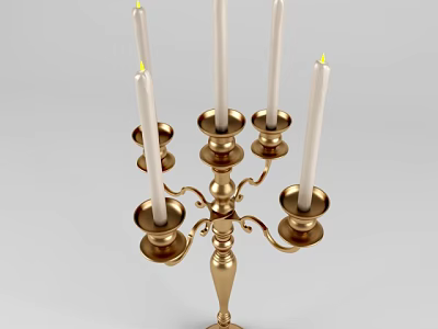 Classical Golden Candelabra With Multiple Arms And White Candles Elegant Decorative Design 3d model