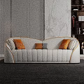 Modern Beige Sectional Sofa With Tufted Design And Orange Cushions 3d model