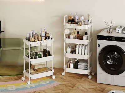 Mobile Storage Rack in Bathroom Laundry Area for Organizing Toiletries Towels and Supplies 3d model