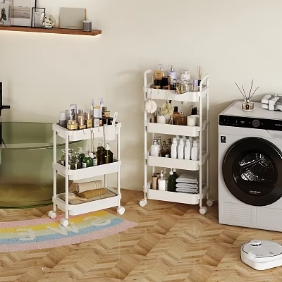 Mobile Storage Rack in Bathroom Laundry Area for Organizing Toiletries Towels and Supplies 3d model
