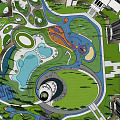 Residential Landscape Design With Colorful Playground Trees Curved Paths And Facilities