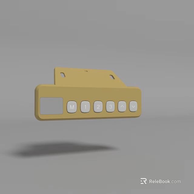 Yellow Device Component Featuring Rectangular Panel Six Buttons And Mounting Holes Design 3d model
