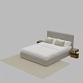 Double Bed with Gray Headboard White Bedding Two Side Tables and Beige Rug 3d model