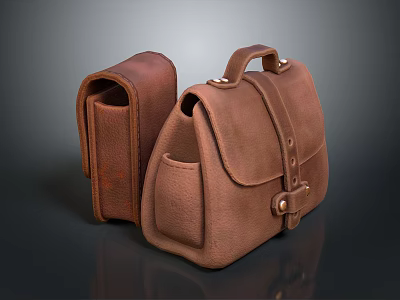 Brown Leather Daily Use Bags With Classic Design Straps And Pockets 3d model