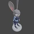 3D Rabbit Character Model With Long Ears Blue Outfit And White Base