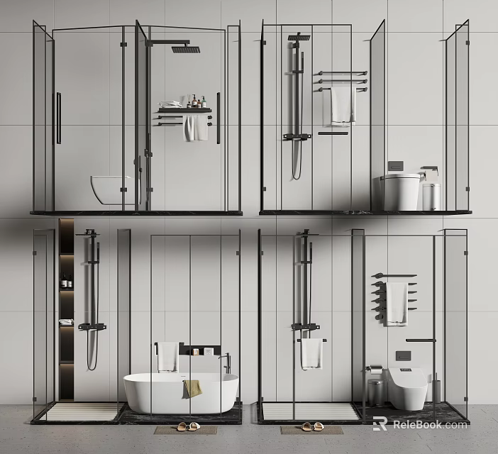 Shower Sauna Interior Design With Glass Enclosure Ceramic Tiles And Modern Shower Equipment 3d model 