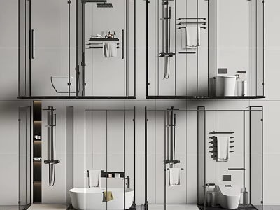 Shower Sauna Interior Design With Glass Enclosure Ceramic Tiles And Modern Shower Equipment 3d model