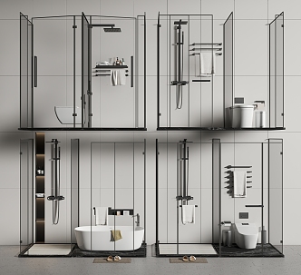 Modern shower room shower cubicle shower partition shower towel rack toilet 3d model