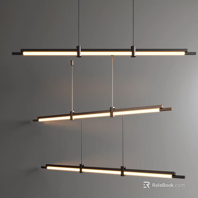 Modern Linear Pendant Lights With Black And Gold Metal Frame On Gray Background 3d model 