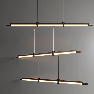 Modern Linear Pendant Lights With Black And Gold Metal Frame On Gray Background 3d model