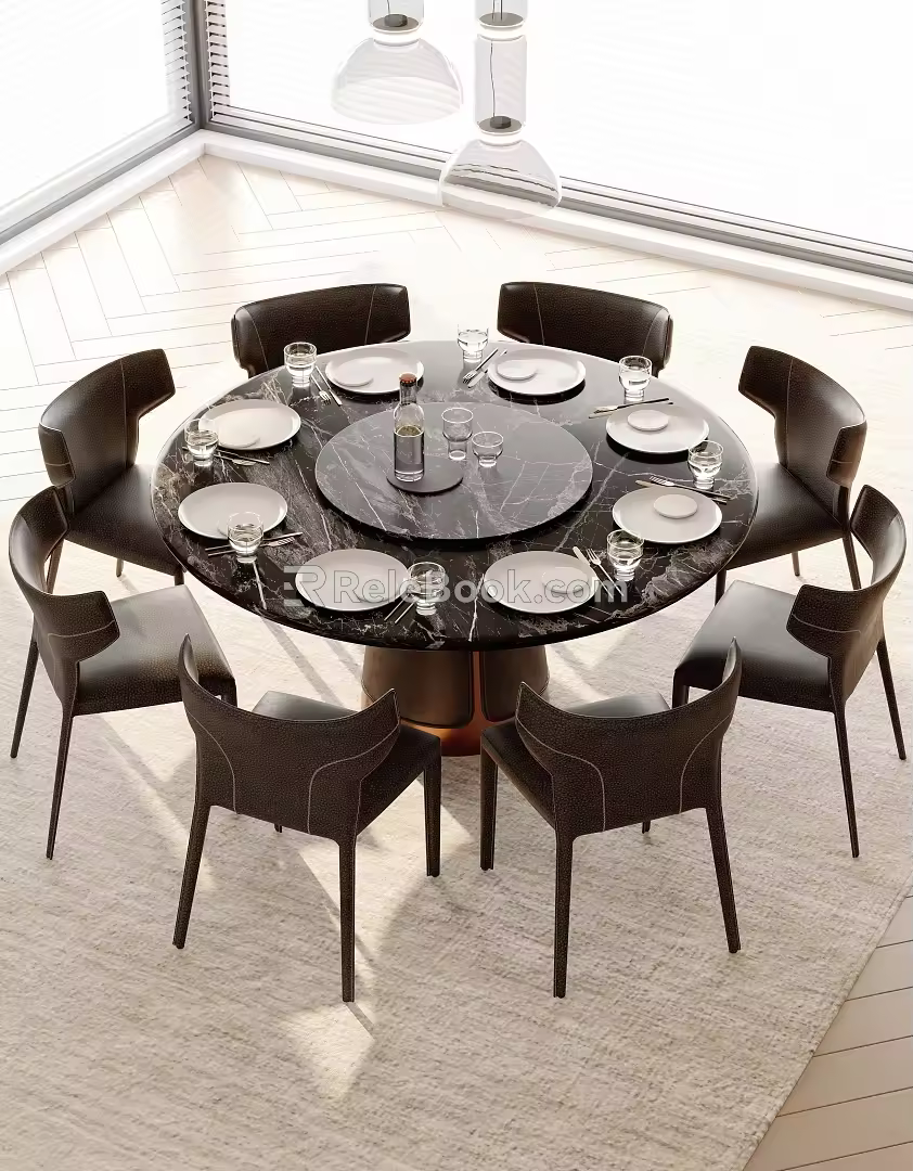 Modern round dining table and chair combination 3d model