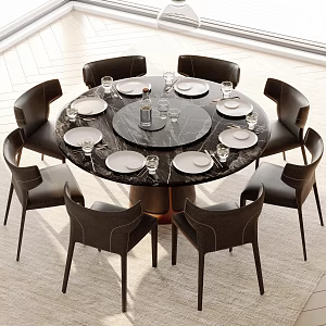 Modern round dining table and chair combination 3d model
