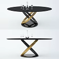 Modern Black Dining Table With Gold And Black Intertwined Legs And Wine Glasses