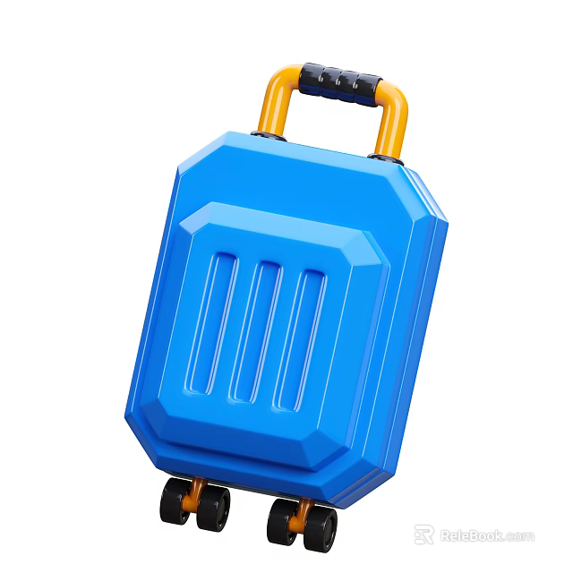 Blue Hard Shell Suitcase With Yellow Handle And Black Wheels Design 3d model 