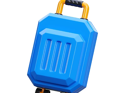 Blue Hard Shell Suitcase With Yellow Handle And Black Wheels Design 3d model