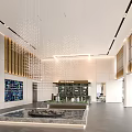 Modern Sales Office Lobby With Crystal Chandelier Central Water Feature And Decorative Wall Panels