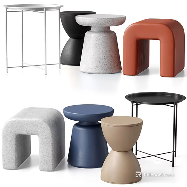Modern Side Tables With Various Colors Stylish Designs And Geometric Shapes 3d model 