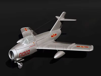 Silver Fighter Jet Model Featuring Red Emblems and Number 01202 Detailed Design 3d model