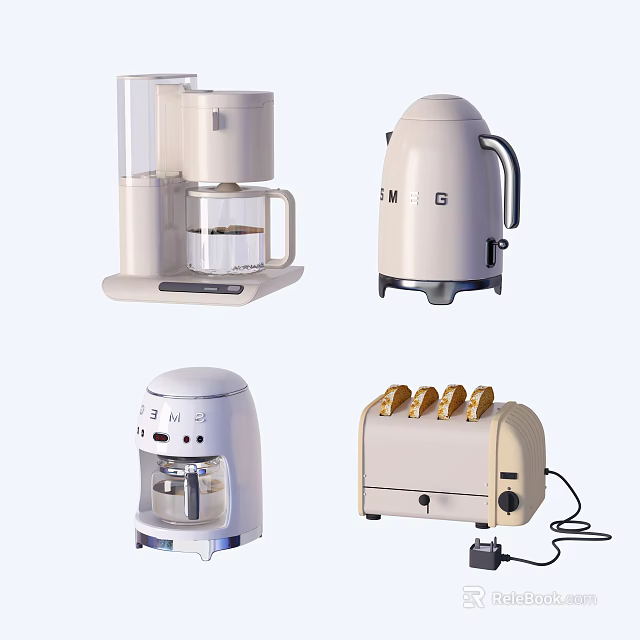 Modern Stylish Kitchen Appliances Including Coffee Maker Kettle Toaster And Blender 3d model 
