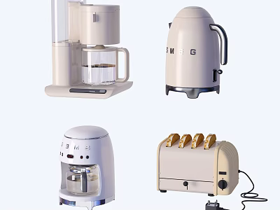 Modern Stylish Kitchen Appliances Including Coffee Maker Kettle Toaster And Blender 3d model