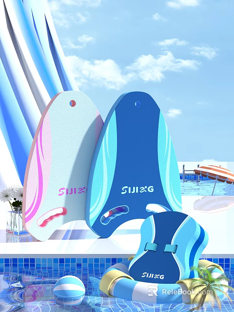 Colorful Swim Boards For Pool Water Activities 3d model 